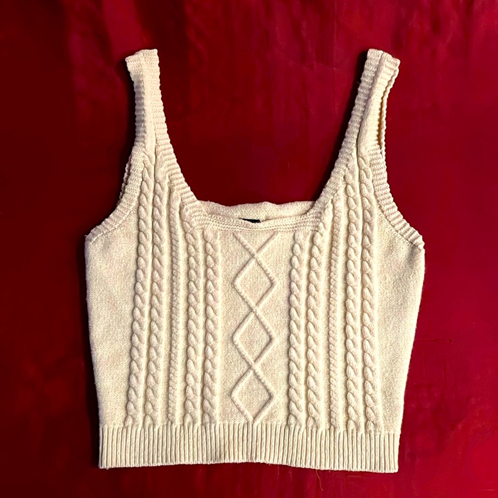 Cream Cable Knit Crop Top